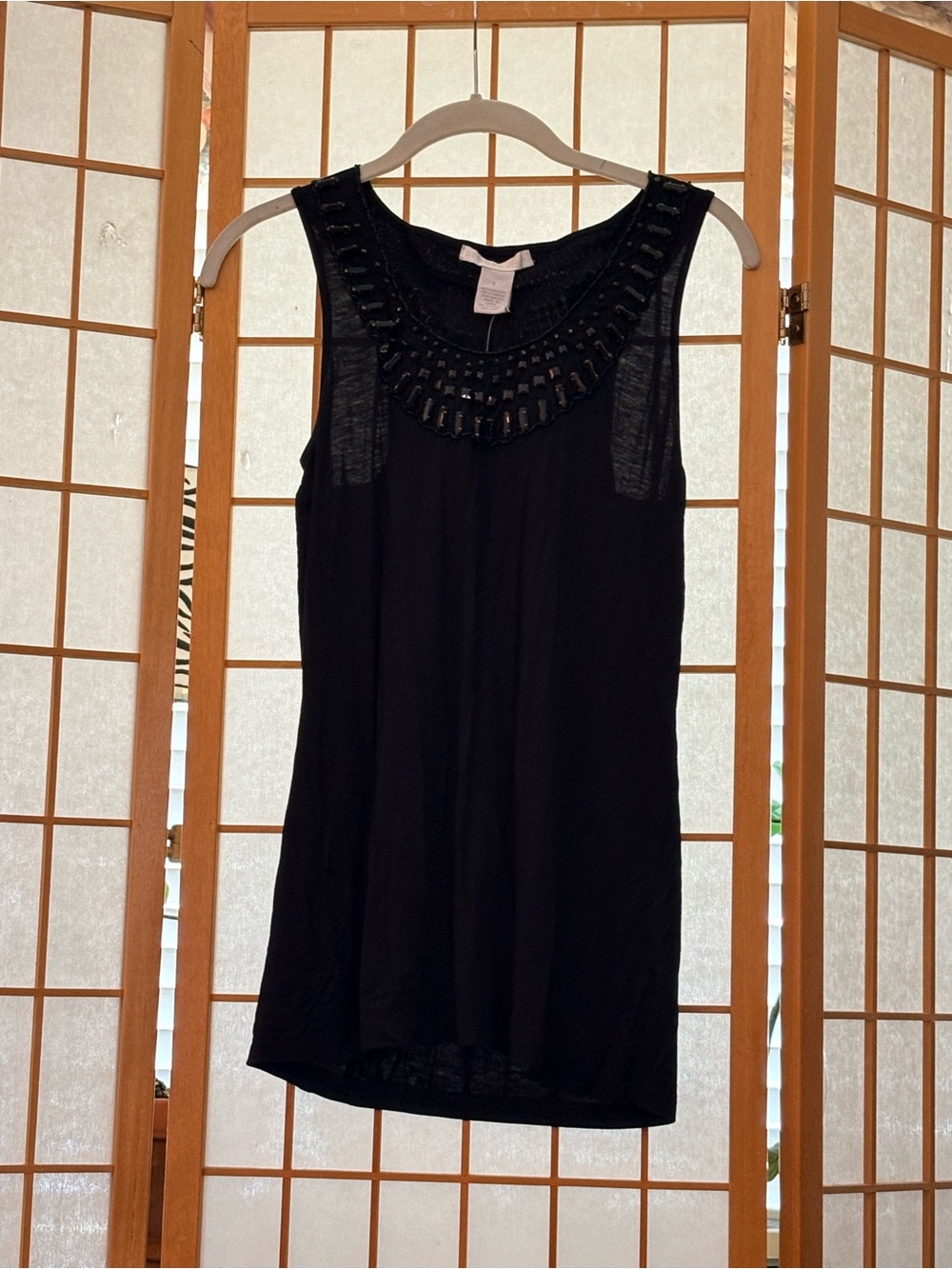 Design History Black Sleeveless Beaded Neck Tank Large NWT